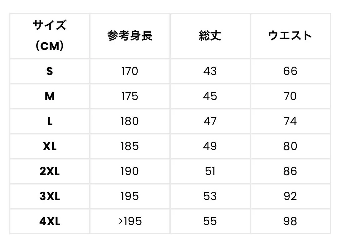 成人パンツサイズ表